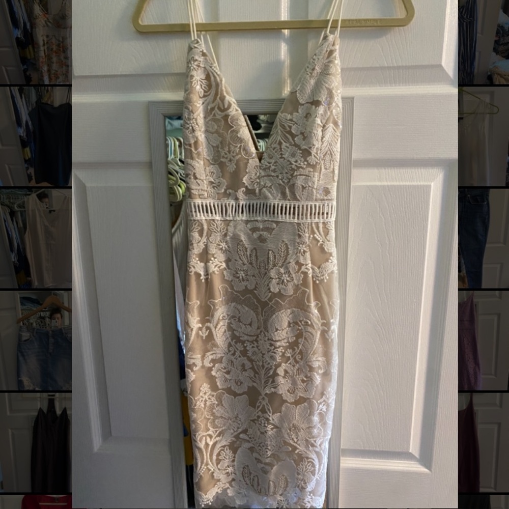 ASOS, size 12, white lace with clear sequins midi dress